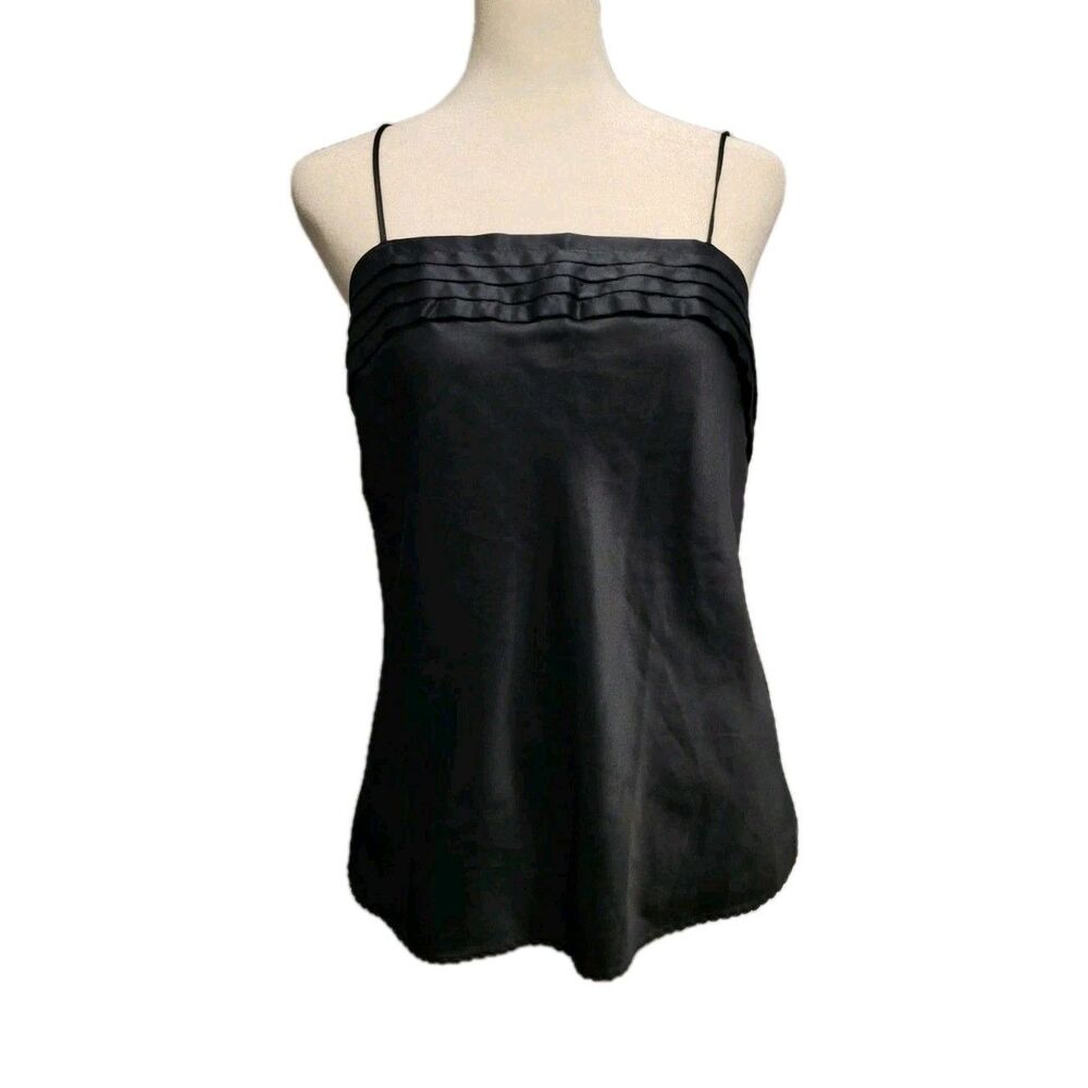 Vintage Deena Satin Cami Tag 38 Fits Like Medium Black Spaghetti Strap Pleated